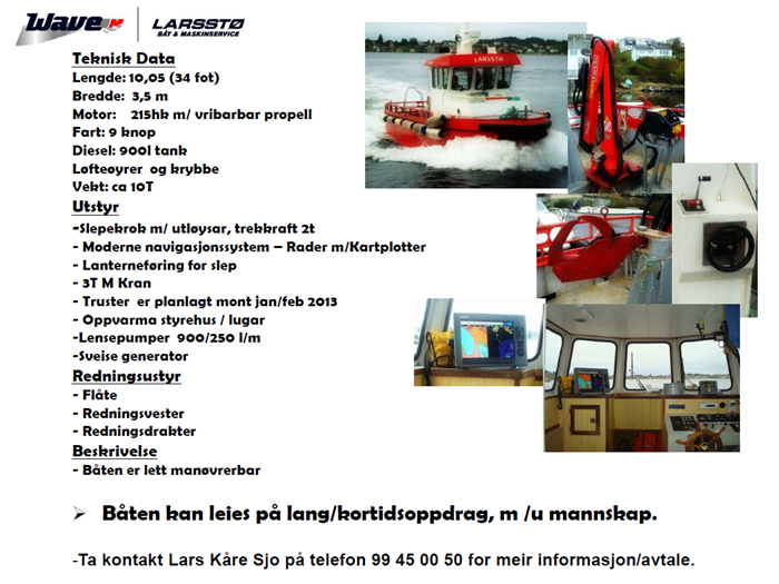 Tekniske data for slepebåt Larsstø